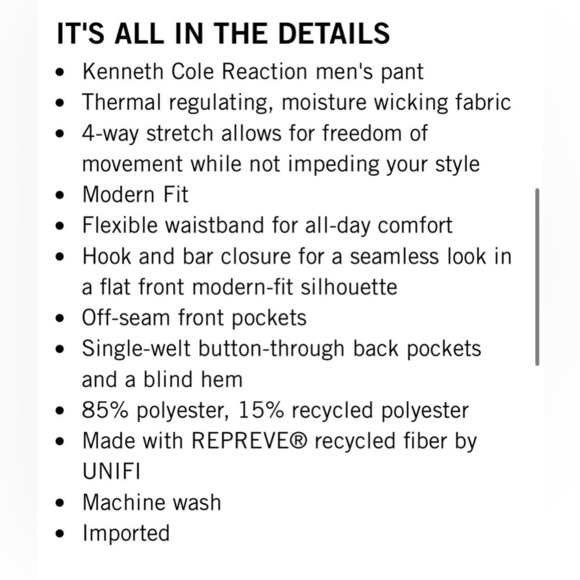 REACTION KENNETH COLE STRETCH FIT TECHNI-COLE DRESS PANTS CHARCOAL 42R - Picture 6 of 6